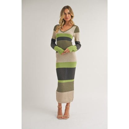 Arabella Long Sleeve Block Knit Maxi Dress