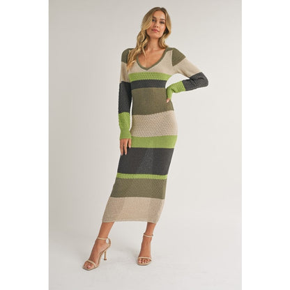 Arabella Long Sleeve Block Knit Maxi Dress