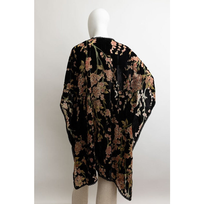 Floral Velvet Burnout Kimono w/ Armholes