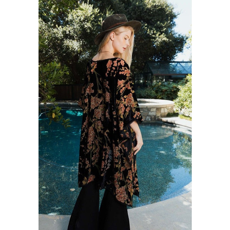 Floral Velvet Burnout Kimono w/ Armholes