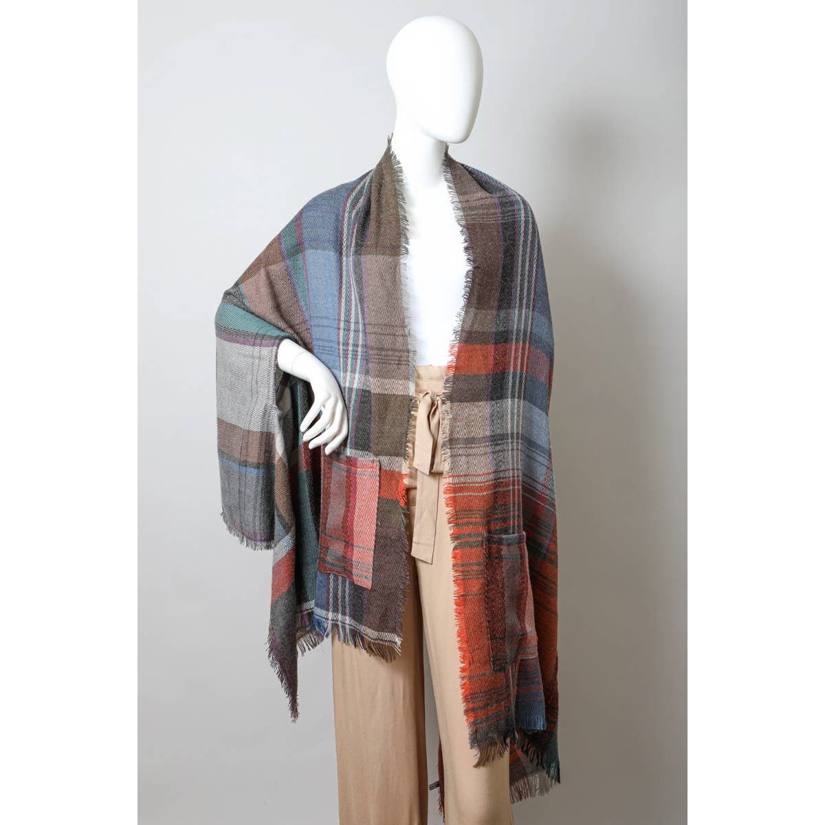 Multicolor Plaid Pocket Ruana