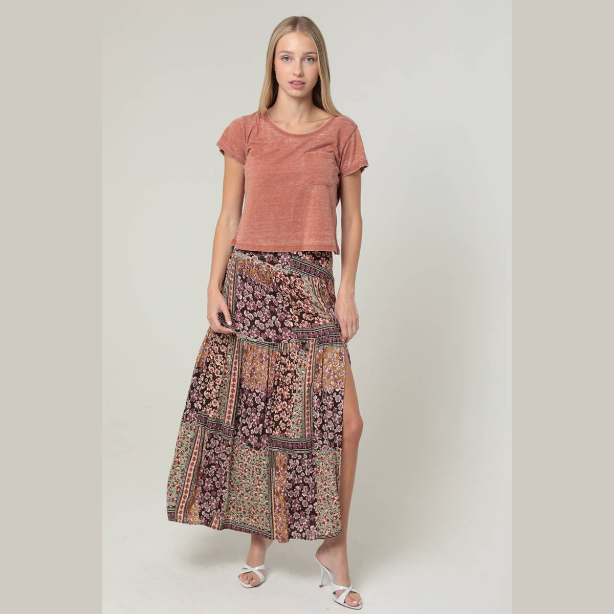 PRINTED MAXI SKIRT WITH SIDE SLIT - The Feral Market