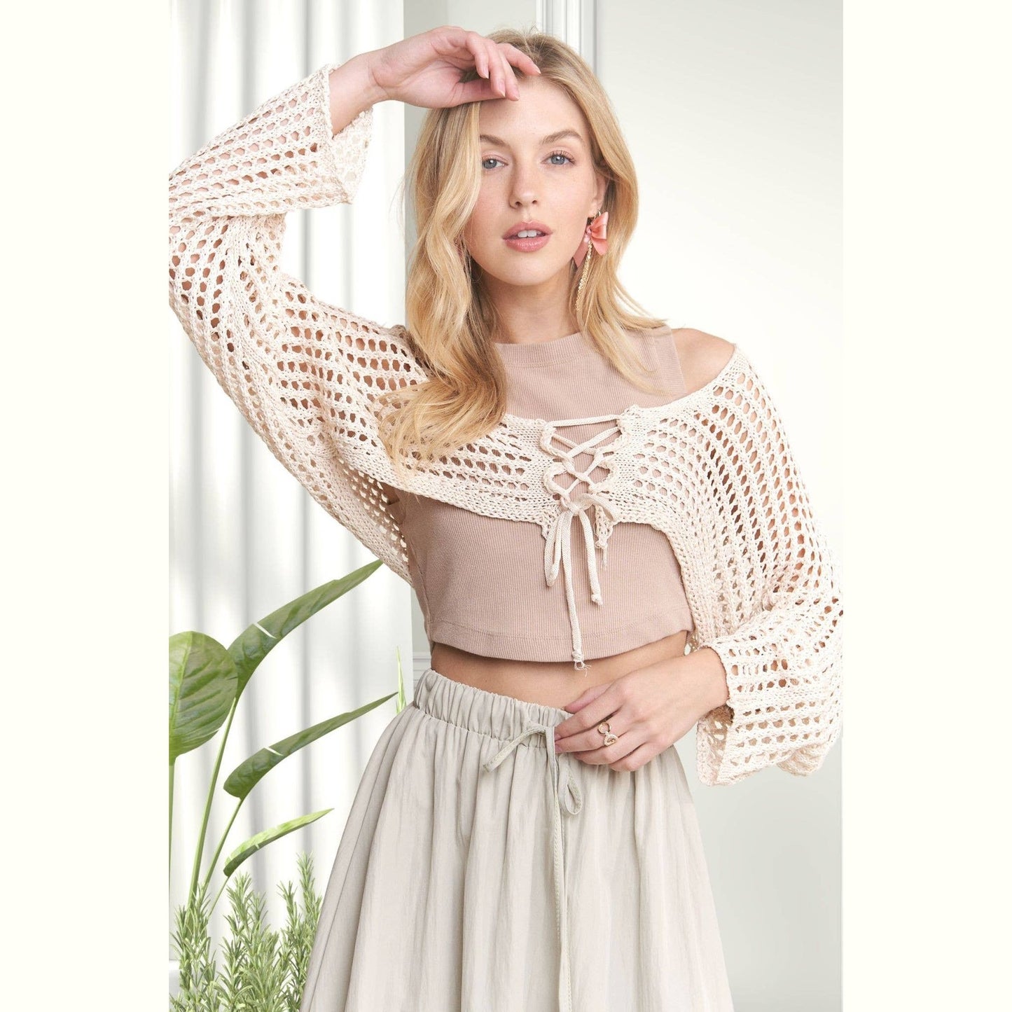 Front Lace Up Crochet Bolero