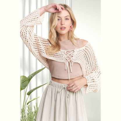 Front Lace Up Crochet Bolero