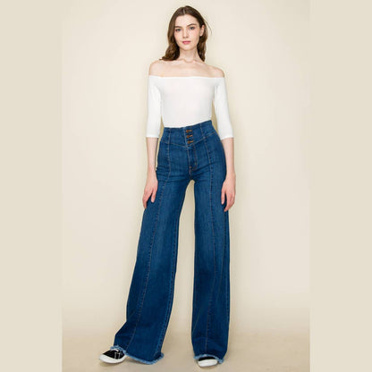 Lobelia Front Seam Wide Leg Denim Jeans in Dark Wash