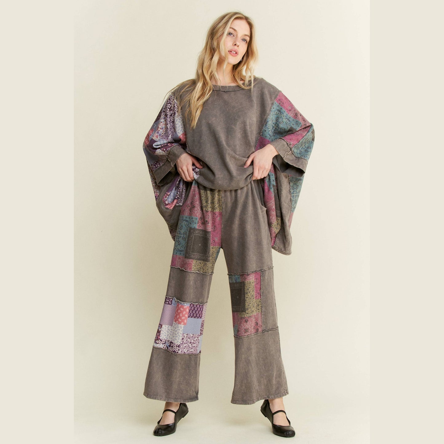 Mineral Washed Boho Block Patch Pants