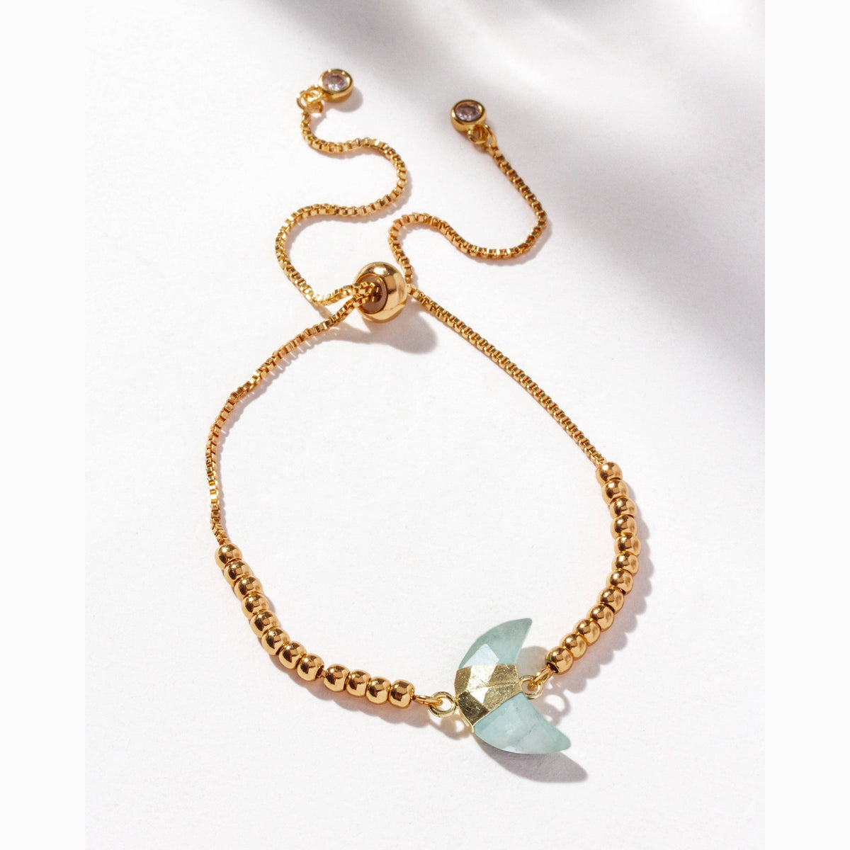 Crescent Horn CZ Adjustable Bracelet - Aquamarine