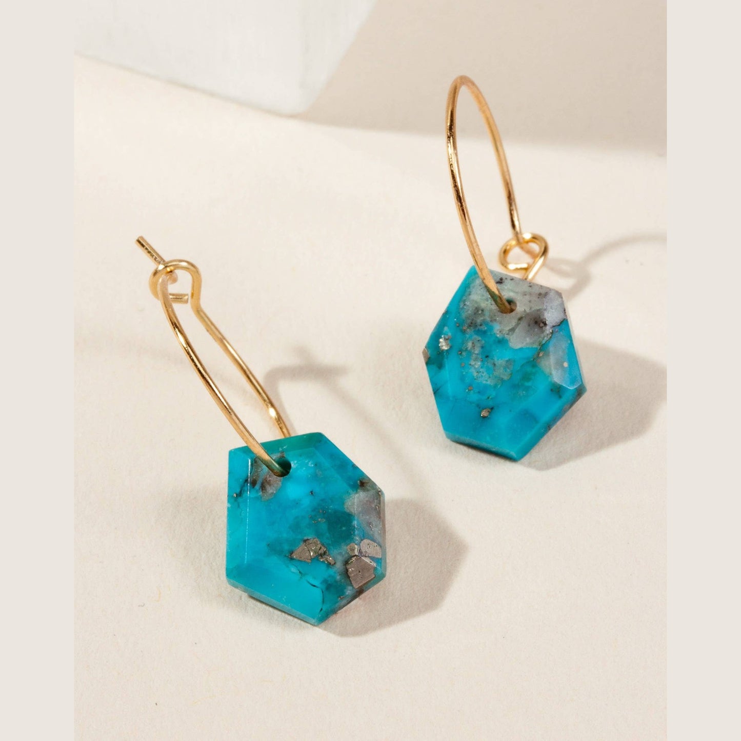 14Kt Sterling Geometry Mini Hoop Earring- Turquoise