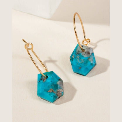 14Kt Sterling Geometry Mini Hoop Earring- Turquoise