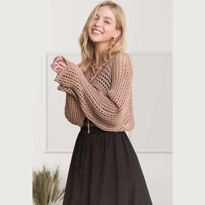 Front Lace Up Crochet Bolero