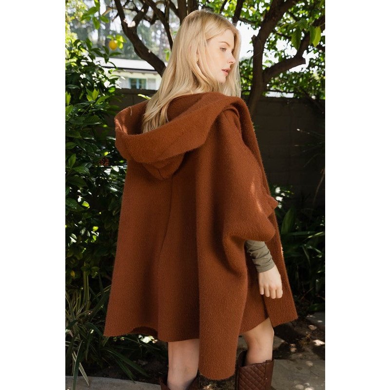 Cozy Plush Solid Color Hooded Ruana