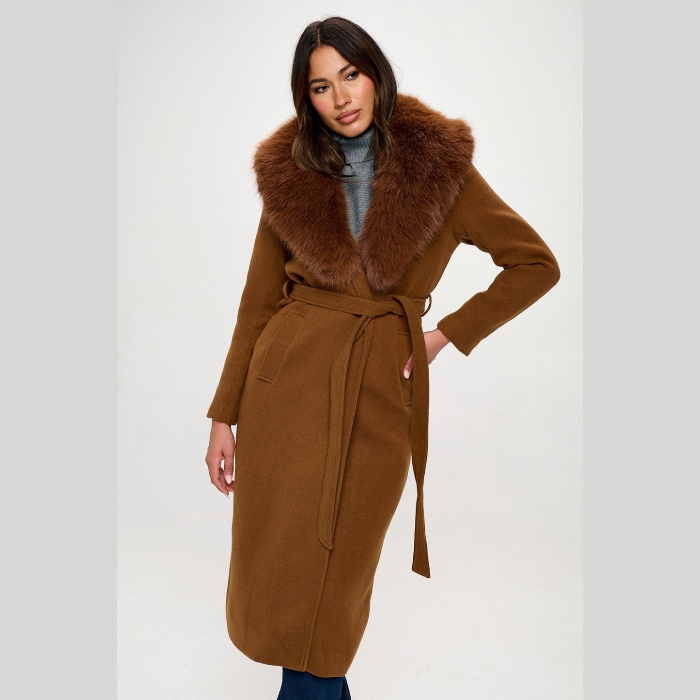 Ella Vegan Fur Lined Wool Coat