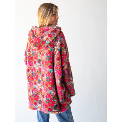 Oversized Blanket Hoodie - Turquoise Pink Retro Floral