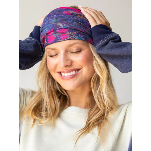 Fleece Boho Bandeau® Headband - Purple Dark Floral Garden