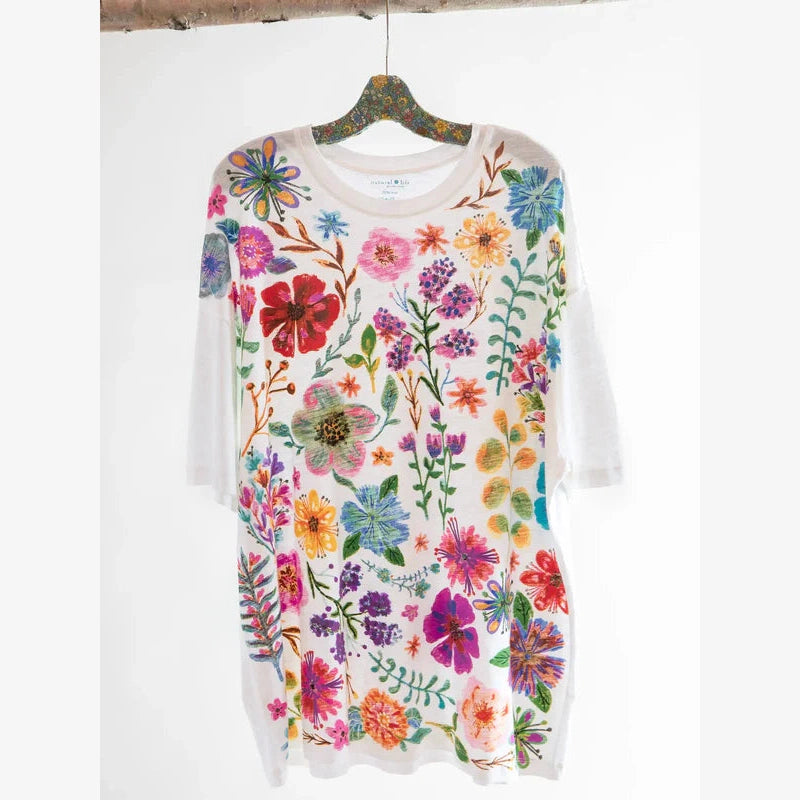 One Size Cotton Easy Tee - Rainbow Garden White