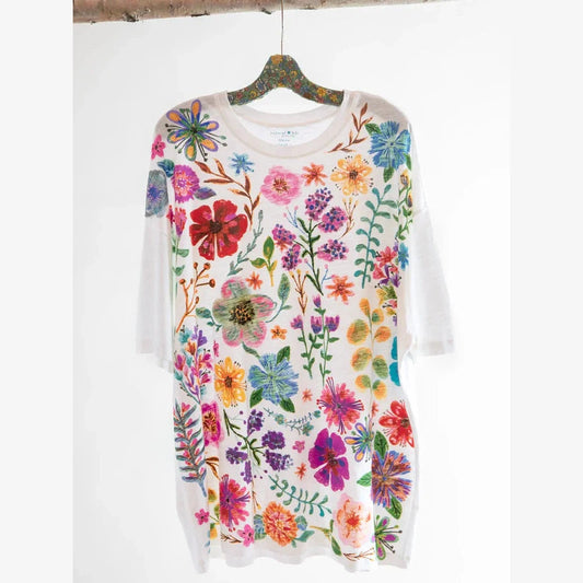 One Size Cotton Easy Tee - Rainbow Garden White