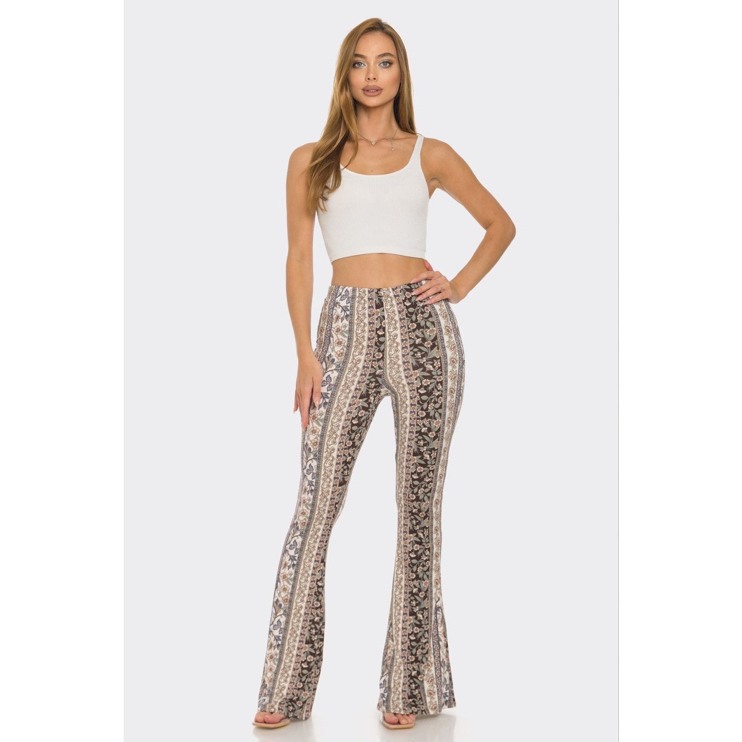 Soft Tawny Floral Flare Pants