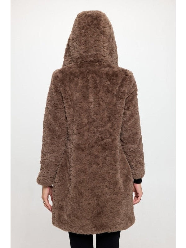 Hazel Vegan Fur Coat with Hood