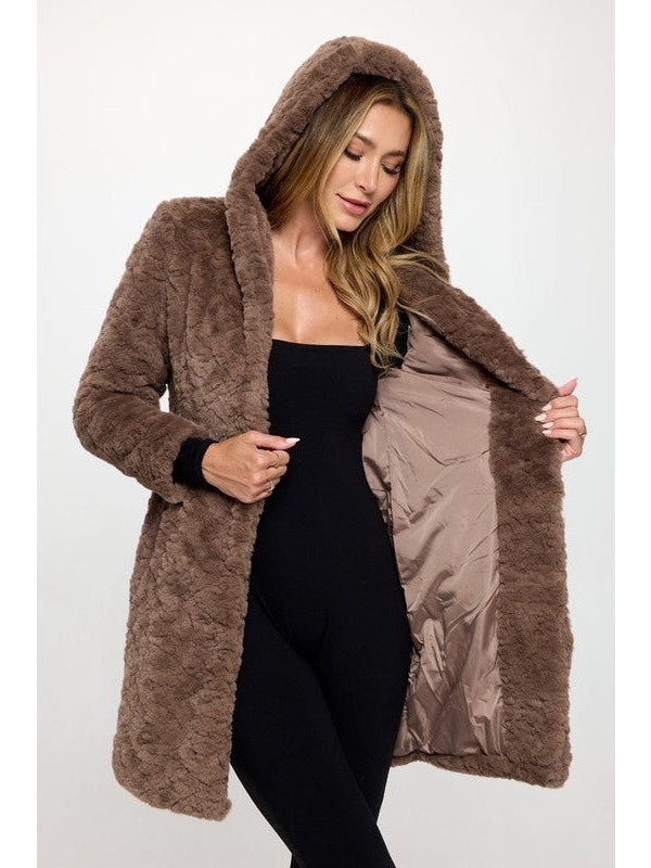 Hazel Vegan Fur Coat with Hood