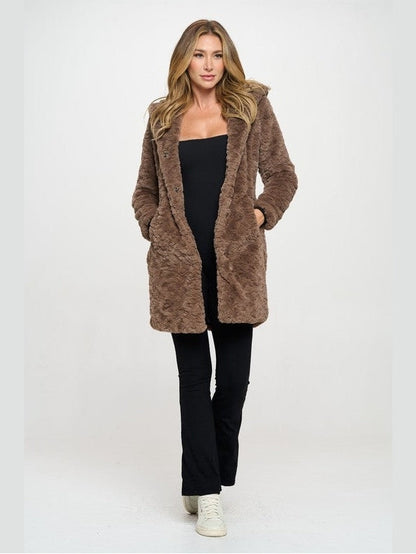 Hazel Vegan Fur Coat with Hood