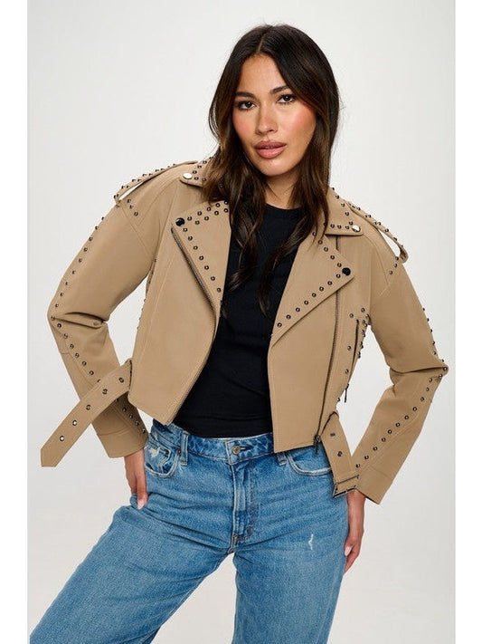 Zoe Studded Cowboy Vegan Leather Jacket