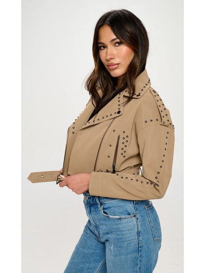 Zoe Studded Cowboy Vegan Leather Jacket