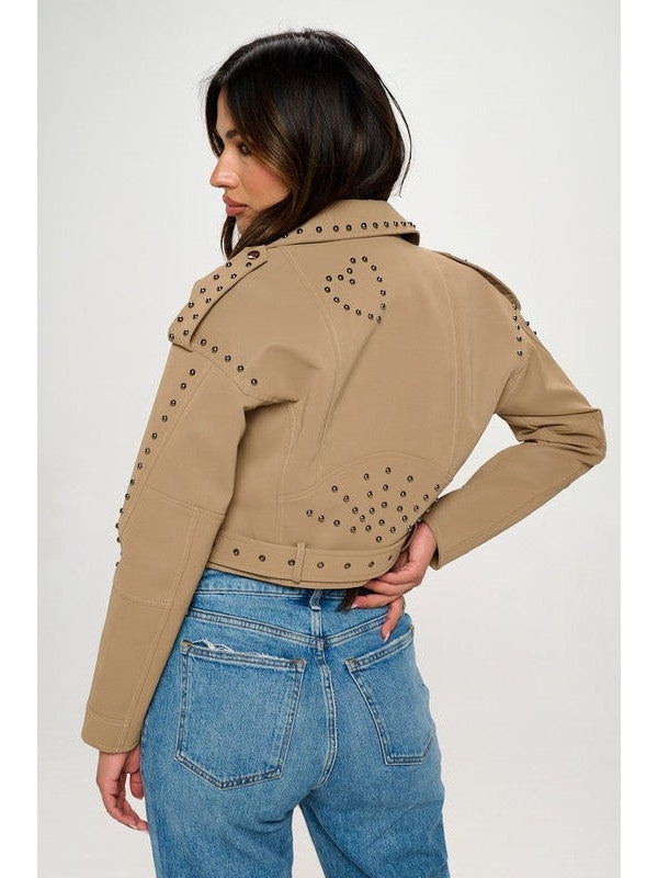 Zoe Studded Cowboy Vegan Leather Jacket