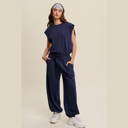 Athleisure French Terry Loose Jogger Jumpsuit