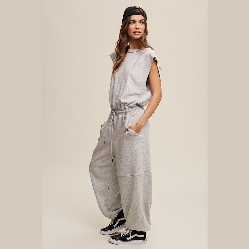 Athleisure French Terry Loose Jogger Jumpsuit