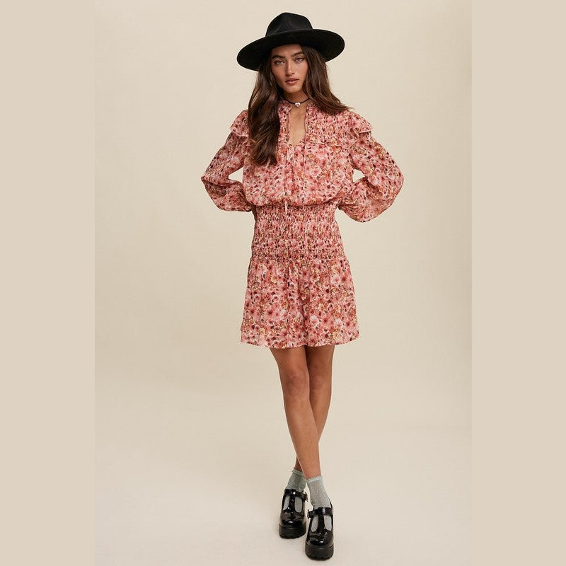 Floral Print Ruffle Smocked Dress