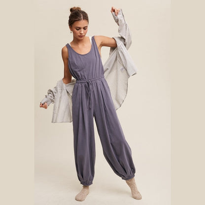 Tank and Jogger Pants Open Back Knit Jumpsuit