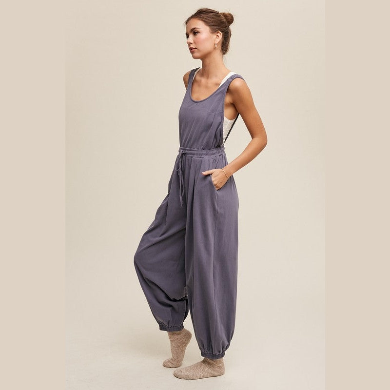 Tank and Jogger Pants Open Back Knit Jumpsuit