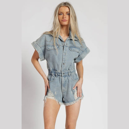 Skylar Distressed Denim Romper