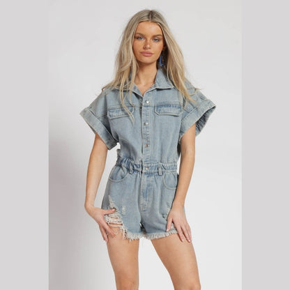 Skylar Distressed Denim Romper