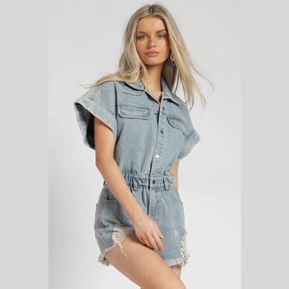 Skylar Distressed Denim Romper