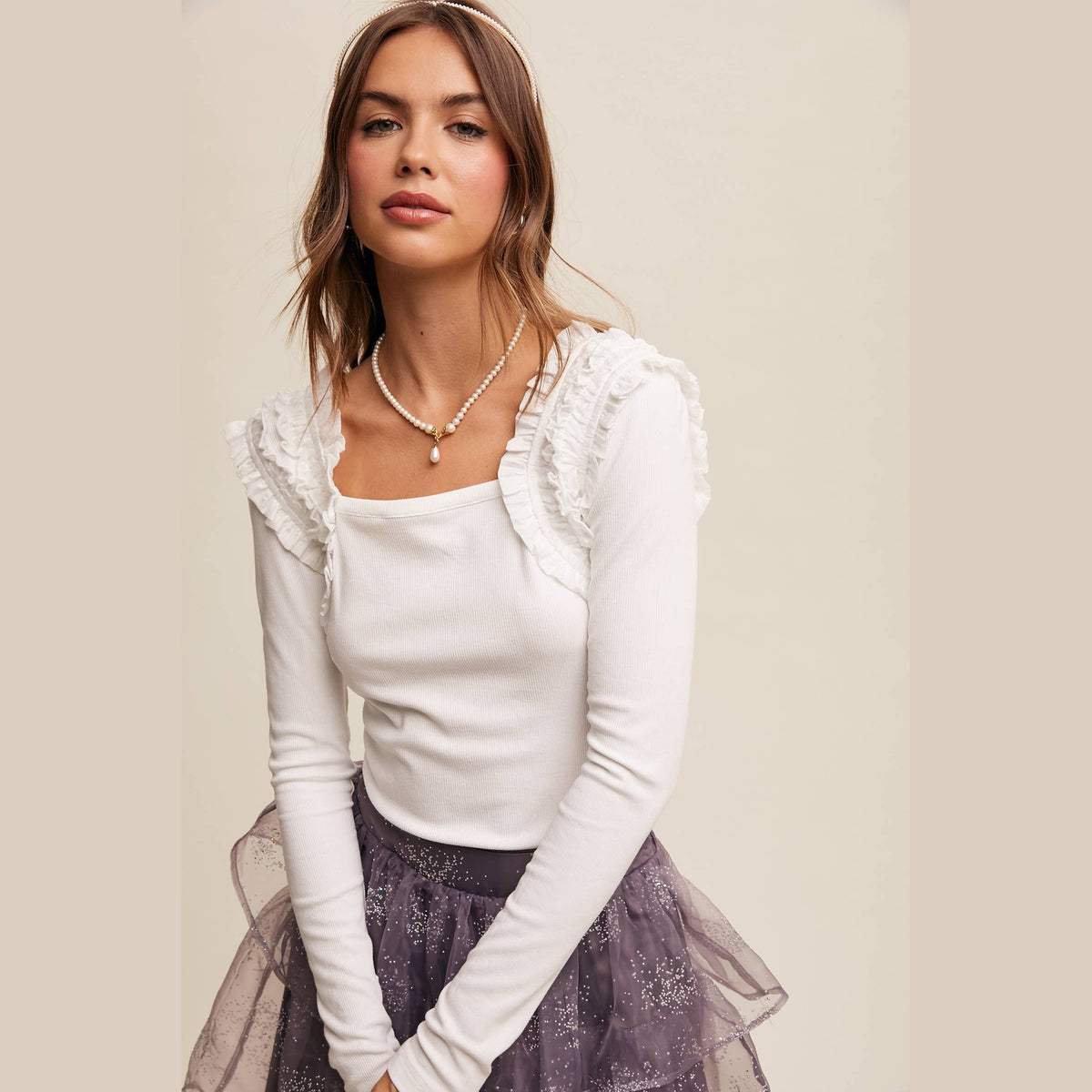 Square Neck Ruffle Accent Top - The Feral Market