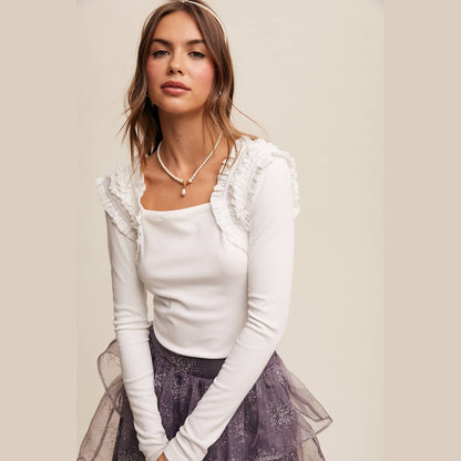 Square Neck Ruffle Accent Top - The Feral Market