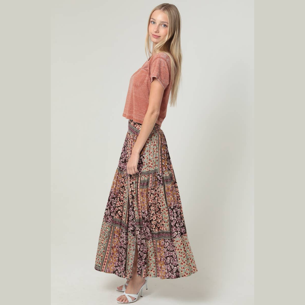 PRINTED MAXI SKIRT WITH SIDE SLIT - The Feral Market