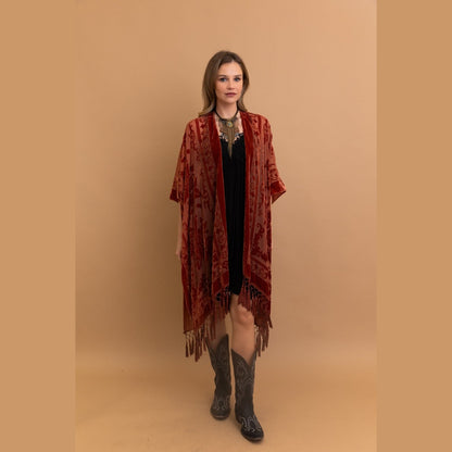 Velvet Mesh Tapestry Tassel Kimono