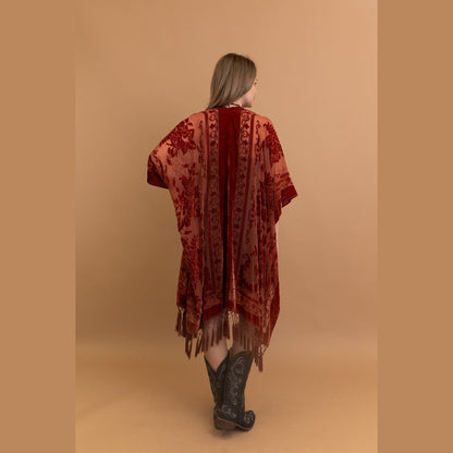 Velvet Mesh Tapestry Tassel Kimono