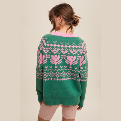 Vintage Flower Patterned Knit Sweater