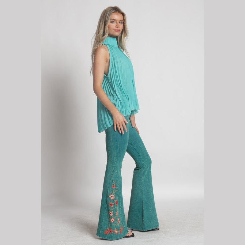 Delavine Mineral Wash Embroidered Flare Yoga Pants