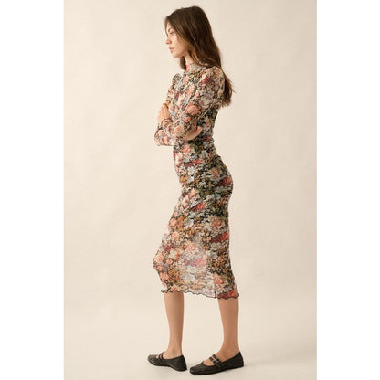 Cassia Floral Knit Lettuce-Edge Midi Dress