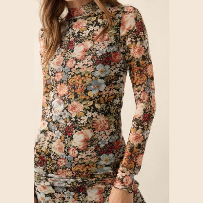 Cassia Floral Knit Lettuce-Edge Midi Dress