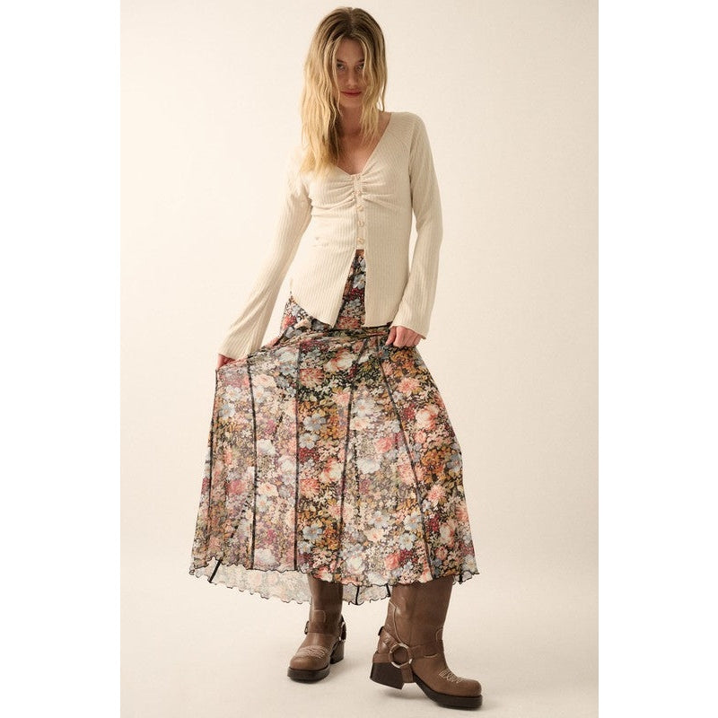 Raisa Floral Knit Inverted Seam Maxi Skirt