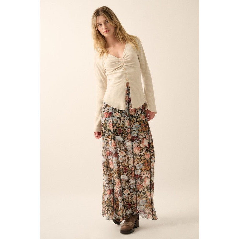 Raisa Floral Knit Inverted Seam Maxi Skirt