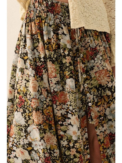 Justine Floral Front Slit Woven Maxi Skirt