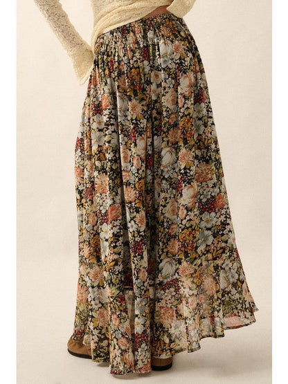 Justine Floral Front Slit Woven Maxi Skirt