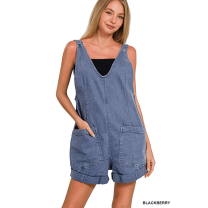 Aster Washed Denim Shorts Romper