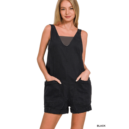 Aster Washed Denim Shorts Romper